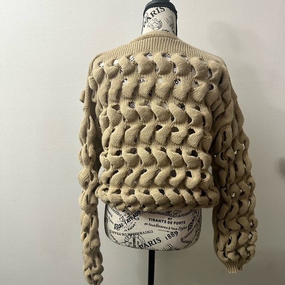 Chunky Hollow Out Knit Khaki Cardigan - Picture 5 of 11